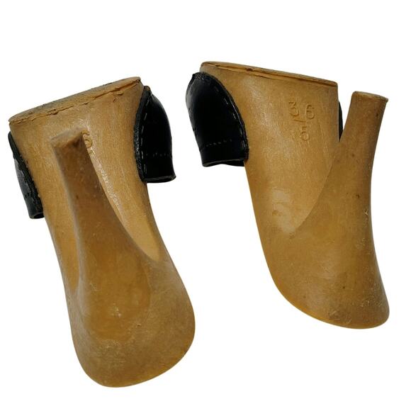 1970s Candies Style Faux Wood Heels Black Leather Vintage Pumps US 5 EUR 36 - Picture 5 of 6